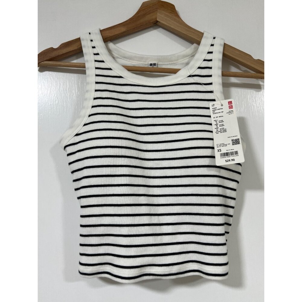 Uniqlo Striped Ribbed Cropped Bra Top (Tank Top) White Size XS